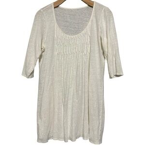 Eileen Fisher Women’s Size S White Linen Pintuck 3/4 Sleeve Scoopneck T-Shirt